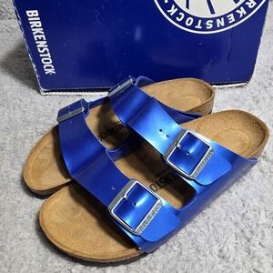 Birkenstock Arizona Electric Metallic Ocean Blue Sandals EU 37 Womens 6 Nar NEW